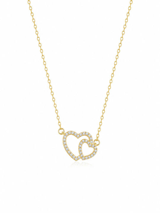 Ioannis Kosmima Double Necklace with Heart Design in Gold Plated Silver with Zircon Ioannis Kosmima Double Necklace with Heart Design in Gold Plated Silver with Zircon