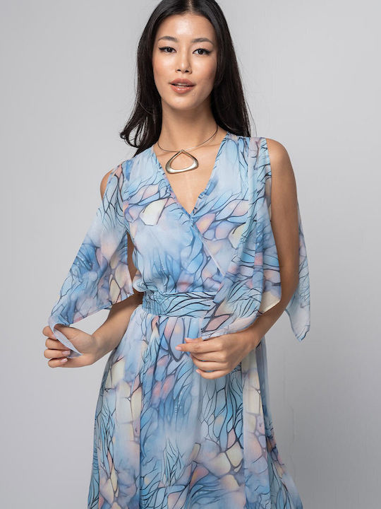Loreta Sommer Midi Damenkleid Wickel Blau