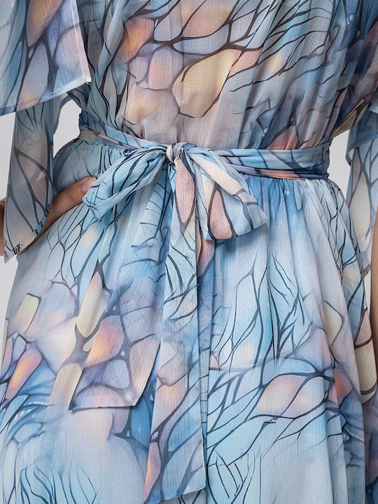 Loreta Sommer Midi Damenkleid Wickel Blau
