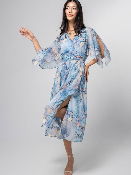 Loreta Sommer Midi Damenkleid Wickel Blau