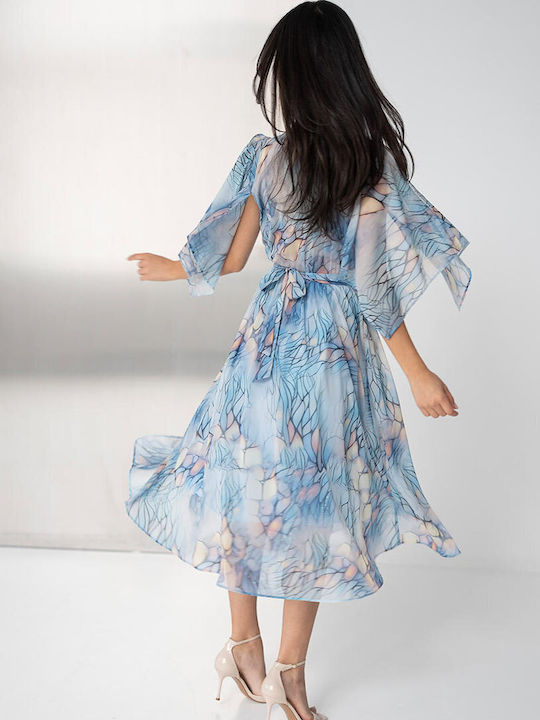 Loreta Sommer Midi Damenkleid Wickel Blau