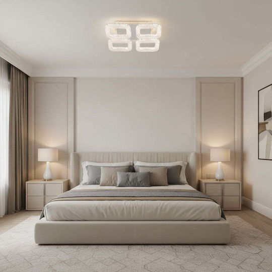 Alista Home Πλαφονιέρα Οροφής Λευκή με Ενσωματωμένο LED και Κρύσταλλα και Τηλεχειριστήριο