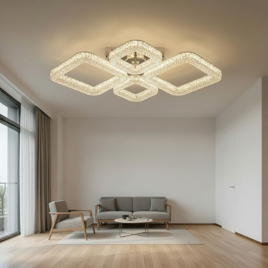 Alista Home Πλαφονιέρα Οροφής Λευκή με Ενσωματωμένο LED και Κρύσταλλα και Τηλεχειριστήριο