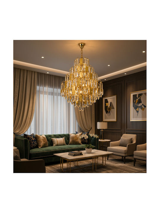 Alista Home Candelabru 10xE14 Ø50cm cu Cristale Auriu AT1CT-IM1P-HT2L-CC1065/500X750GD