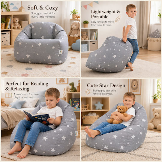 Kids Beanbag Grey 55x44x55cm