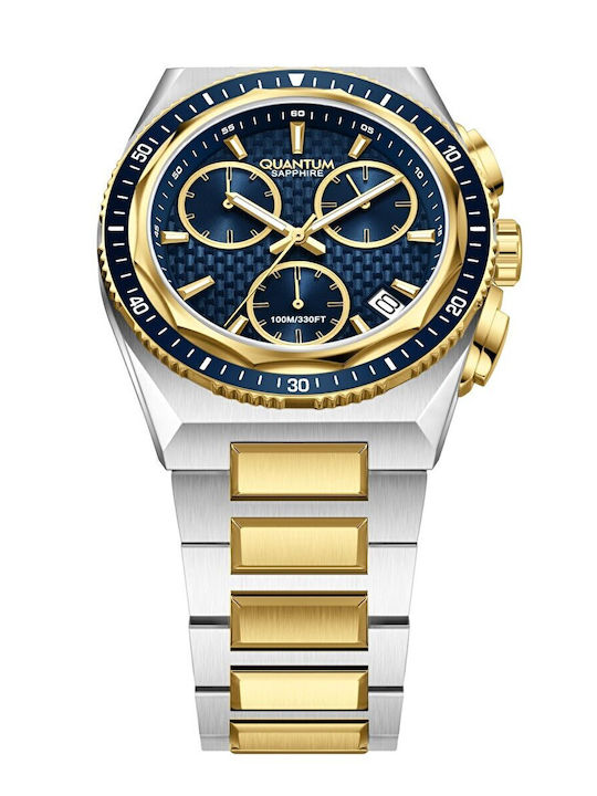 Quantum Men's Watch 42mm Battery Chronograph with Blue Metal Bracelet