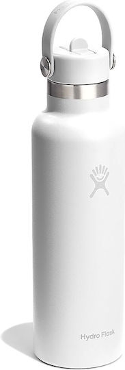Hydro Flask Standard Flex Thermos Stainless Steel BPA Free 621ml White with Straw