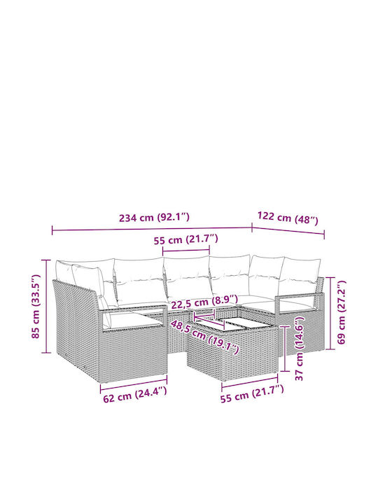 Set Cameră De Zi Pentru Exterior 7 Piese Bej Cu Perne