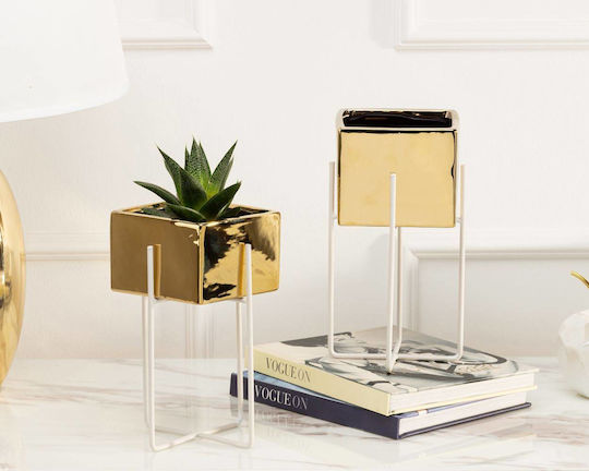 HowHomely Pflanzentöpfe Keramik Gold mit Gestell
