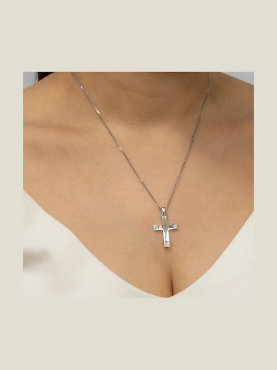 Damen Weißgold Kreuz 14K mit Kette