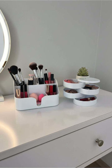 Stewehome Set 2 Piese Organizatoare Din Plastic Pentru Machiaj Și Bijuterii De Masă Alb