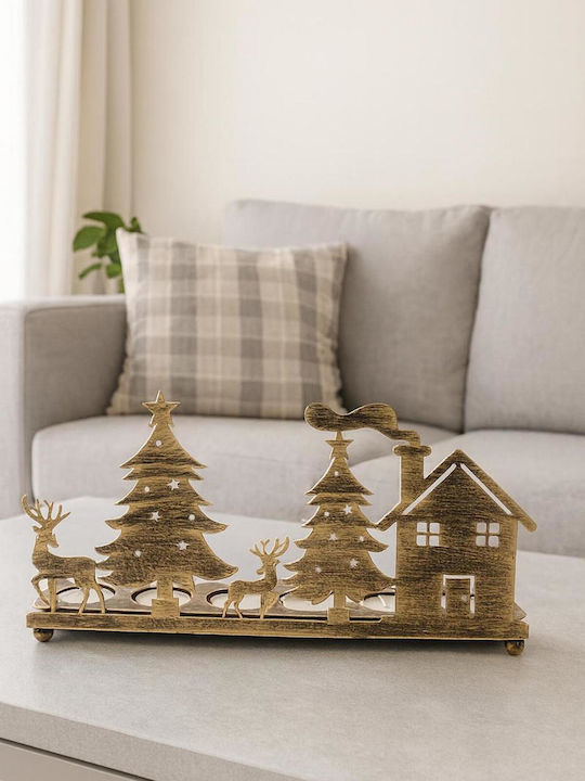 SteweHome Christmas Metal Gold Candlestick