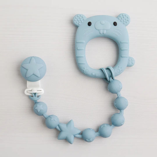 Baby Cloud Schnullerzubehör Clip mit Perlen aus Silikon Hellblau