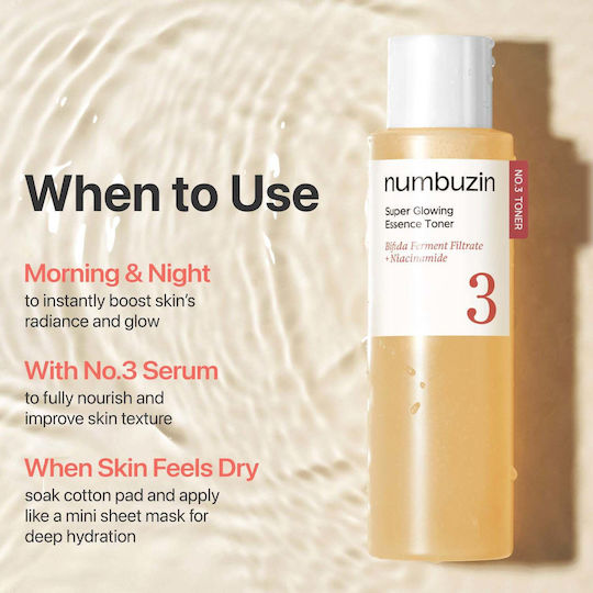 Numbuzin No.3 Super Glowing Essence Liquid Facial Toner with Rice, Niacinamide & Hyaluronic Acid 200ml