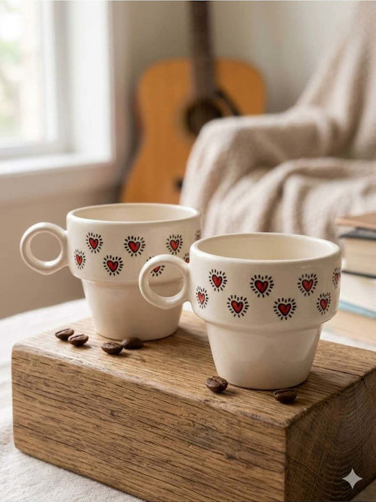 SteweHome Set Cesti Espresso Ceramice Bej 90ml 2 Bucăți