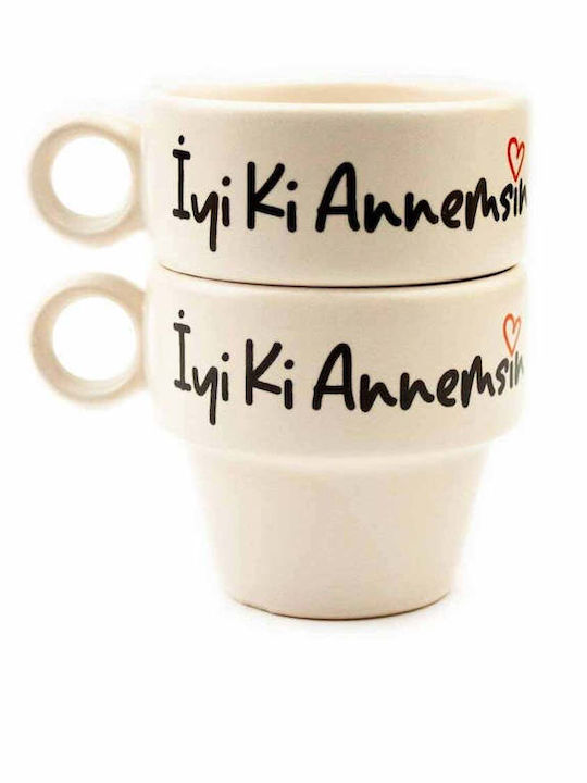 SteweHome Set Cesti Espresso Ceramice Bej 90ml 2 Bucăți