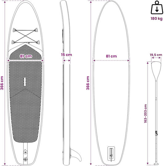 vidaXL Φουσκωτή Σανίδα SUP με Μήκος 3.66m Πράσινη