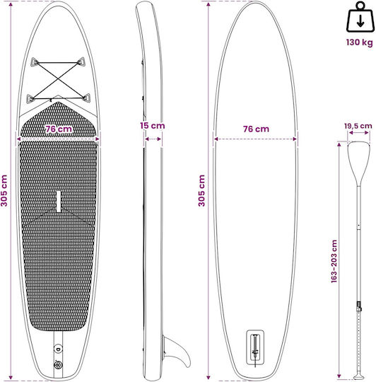 vidaXL Φουσκωτή Σανίδα SUP με Μήκος 3.05m Πράσινη