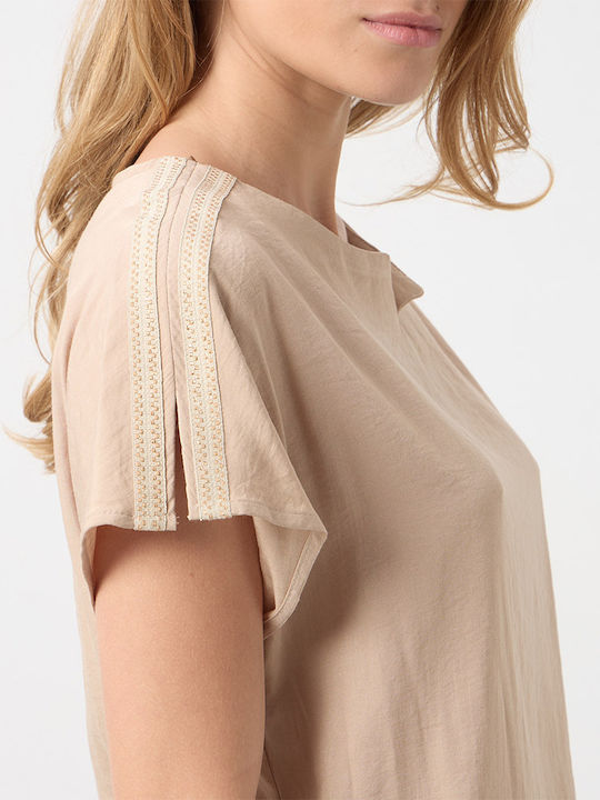 Damen Bluse Kurzärmelig Beige