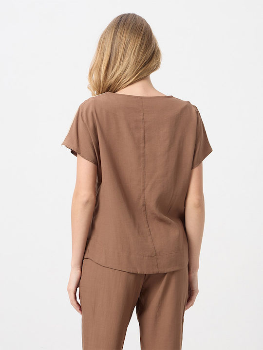 Women's Short Sleeve Brown Blouse
