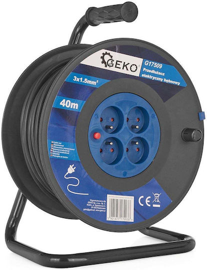 Geko Extension Reel Cord 3 x 1.5mm²/40m Black