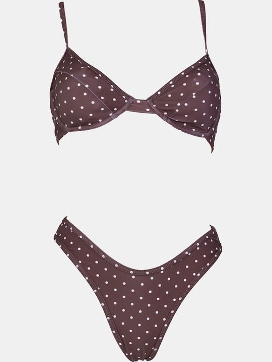 Set Bikini Πουά Καφε Σκουρο