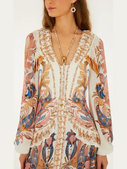 Women's Sports Long Sleeve Blouse Fast Drying with V-Neckline Off-White