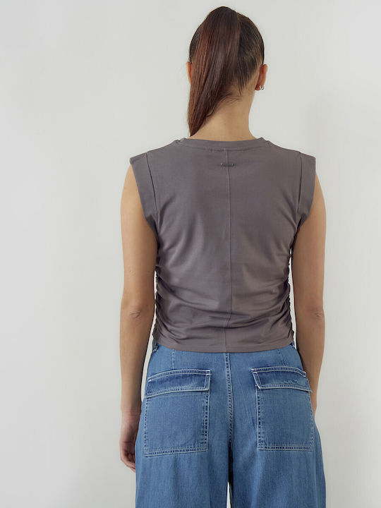 Women's Sleeveless Polo Blouse Anthracite