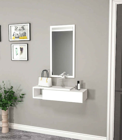 Wooden Console with Mirror White W82xD29.6xH15.8cm