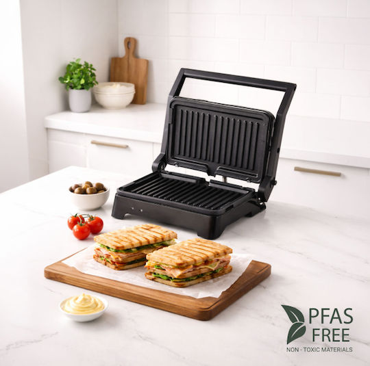 Rohnson Sandwich Maker with Non-Stick, Removable, Magnetic Plates for 2 Toasts 800W Grey