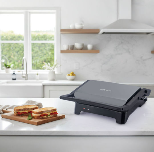 Rohnson Sandwich Maker with Non-Stick, Removable, Magnetic Plates for 2 Toasts 800W Grey