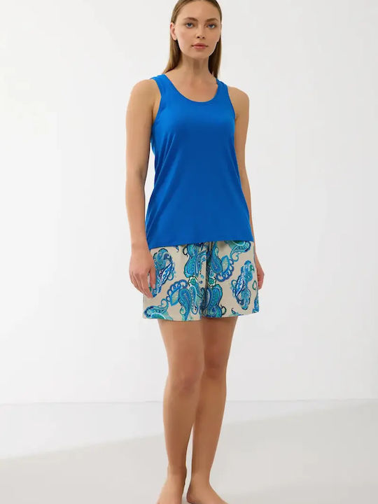 GoldenBay GoldenBay Sommer Damen Schlafanzug Set Blau