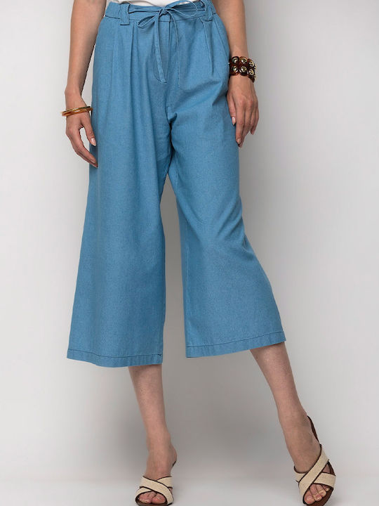 Women's Fabric Trousers with Rubber Band in Regular Fit Blue