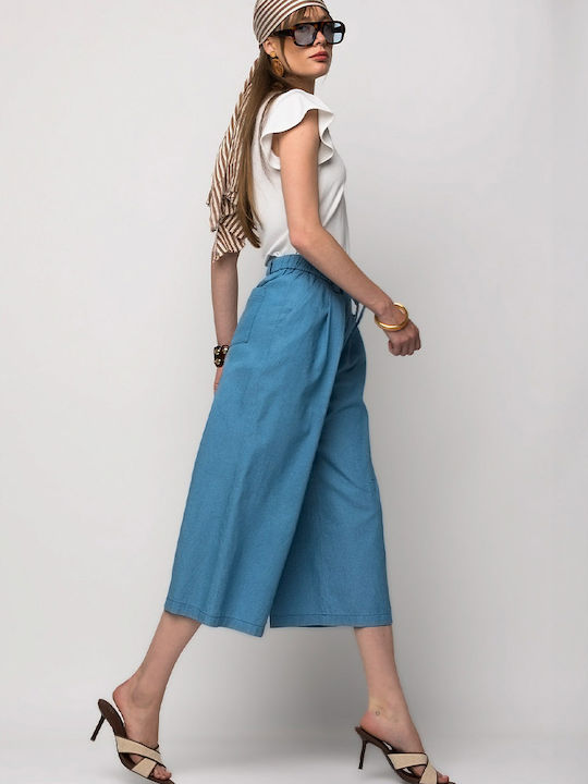 Women's Fabric Trousers with Rubber Band in Regular Fit Blue