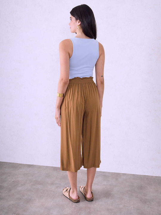 Celestino Γυναικεία Ψηλόμεση Ζιπ Κιλότ με Λάστιχο Loose Fit Celestino Γυναικεία Ψηλόμεση Ζιπ Κιλότ με Λάστιχο Loose Fit