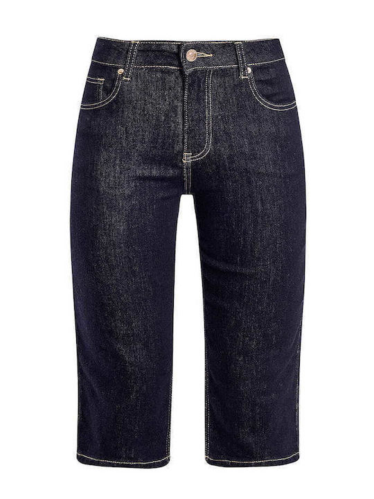 Celestino Γυναικείο Τζιν Κάπρι Ραφές Αντίθεση Slim Fit Σκούρο Μπλε