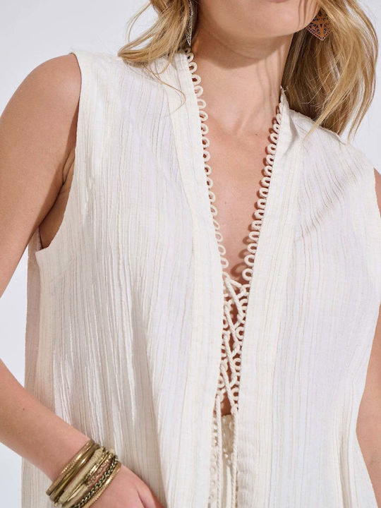 Sleeveless Tunic with V-Neck Ecru