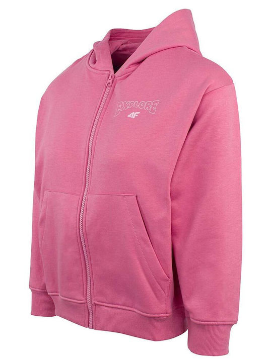 Kinder-Strickjacke aus Baumwolle mit Fuchsie Kapuzen