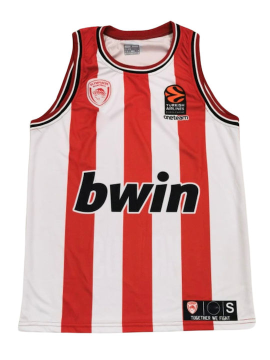 Φανέλα Μπάσκετ Ολυμπιακός Euroleague 2023-2024 Λευκό-κόκκινο Ριγέ Balón De Oro Λευκό Κόκκινο Unisex Os0102