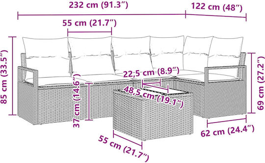 Set Cameră De Zi Pentru Exterior 6 Piese Maro