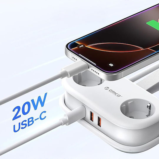Orico Πολύπριζο Aσφαλείας 2 Θέσεων με 2 USB-A, 1 USB-C και Καλώδιο 1.1m