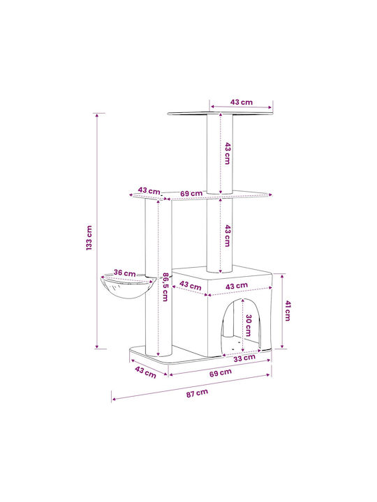 vidaXL Scratching Post Cat Tree Beige 87x43x133cm