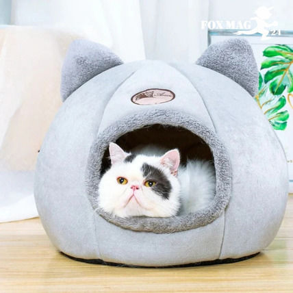Katzenbett Samt Material Wasserdicht 33x33x30 cm Grau