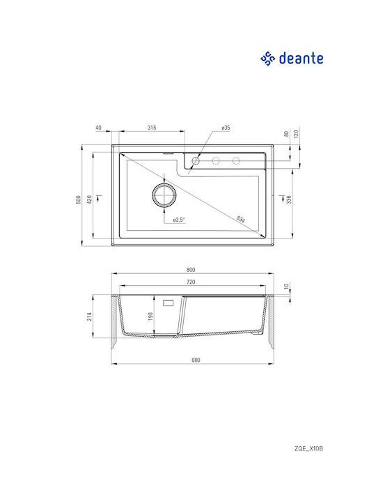 Deante Ένθετος Νεροχύτης Inox Μ80xΠ50cm Γκρι