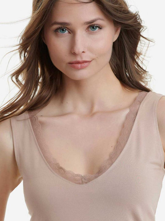 Bamboo Beiges Damen T-Shirt mit Spaghetti-Träger