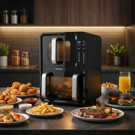 Berdsen Heißluftfritteuse mit Doppeltem Abnehmbaren Behälter 12lt Schwarze BD-664