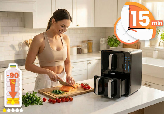 Berdsen Heißluftfritteuse mit Doppeltem Abnehmbaren Behälter 12lt Schwarze BD-664