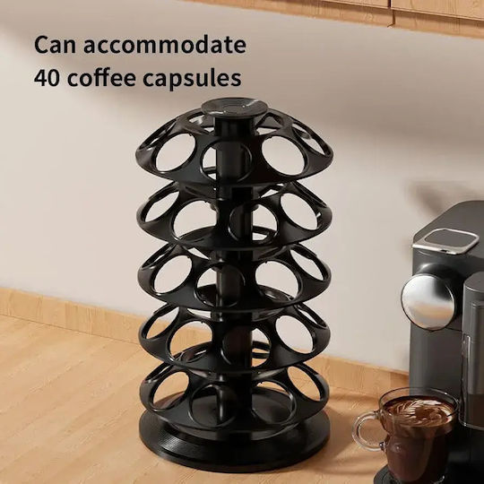 Rotating Coffee Capsule Stand 40 Slots Black