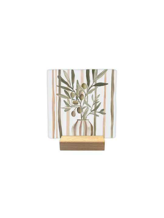 Διακοσμητικό Πλακάκι Φυσική Πέτρα Olive Branch In Vase