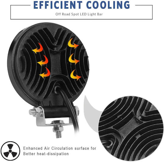 Led Αδιάβροχοι Στρογγυλοί Προβολείς 27w 12-24v 2300lm 6500k Ip67 Σετ 4 Τεμαχίων